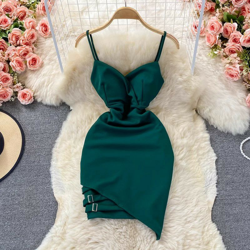 Robe de soirée taille haute, Slim, sans manches, bretelles solides, Mini robe dos nu, col en v, Sexy, été