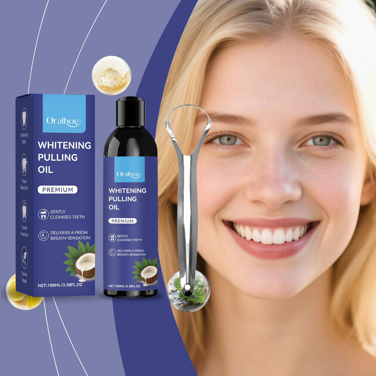 ORALHOE Bain de bouche à la menthe et à la noix de coco, nettoyage quotidien doux des odeurs buccales, parfum naturel