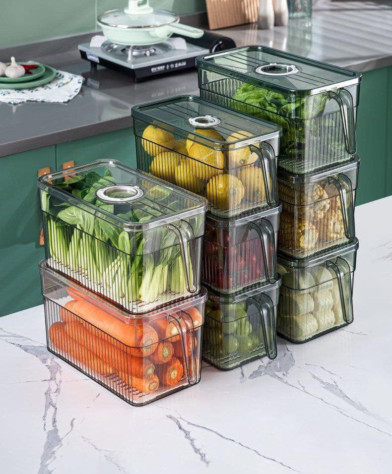 Poignée commerciale domestique boîte de rangement en PET organisateur bac à légumes de qualité alimentaire cuisine légumes et fruits multifonction